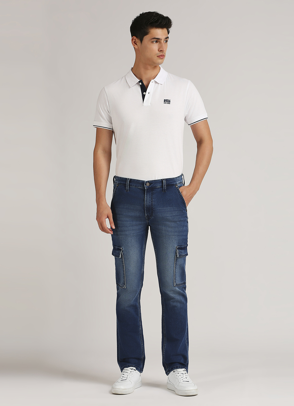 Cargo Straight Mid Rise Dark Blue Jeans, , large image number 3