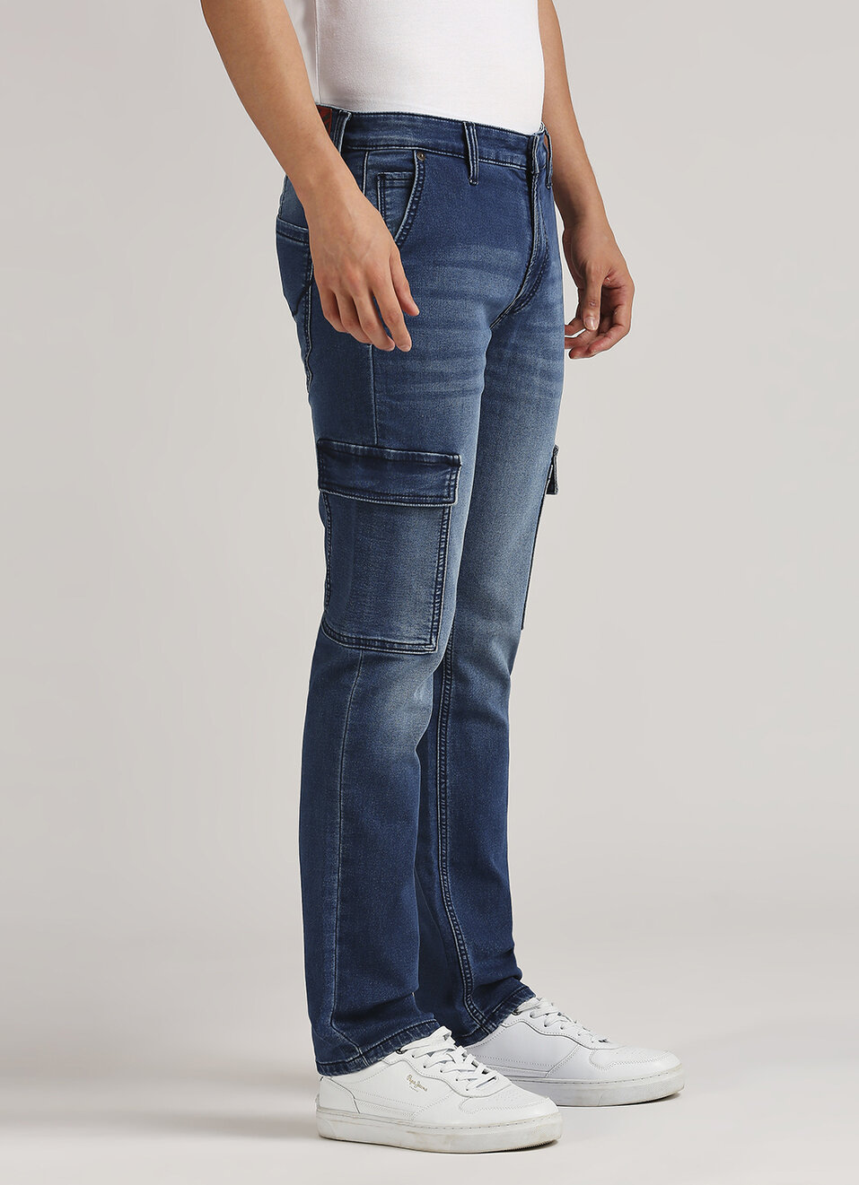 Cargo Straight Mid Rise Dark Blue Jeans, , large image number 4
