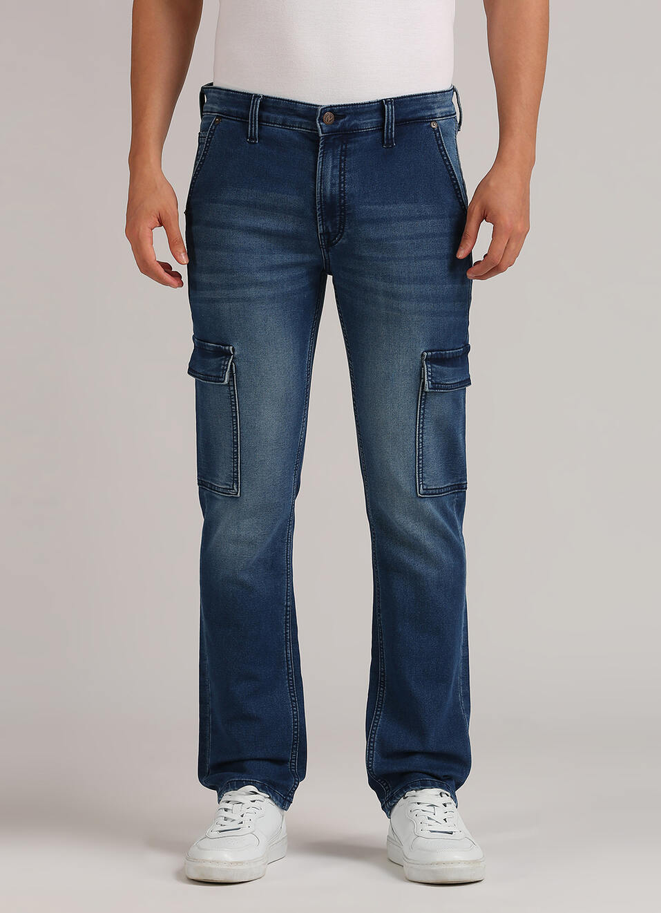 Cargo Straight Mid Rise Dark Blue Jeans, , large image number 5