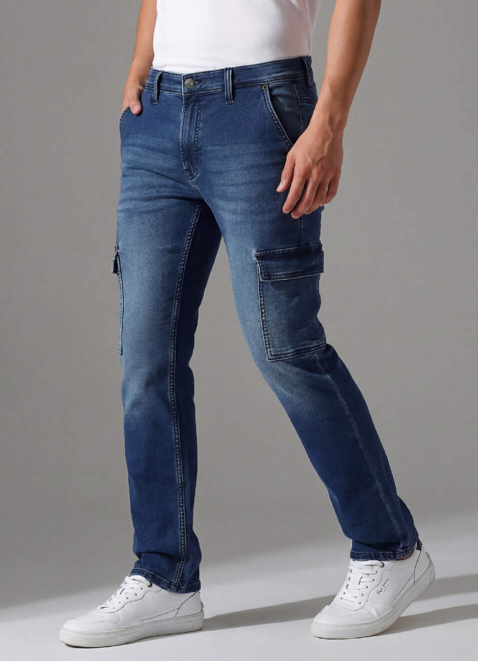 Cargo Straight Mid Rise Dark Blue Jeans, , large image number 0