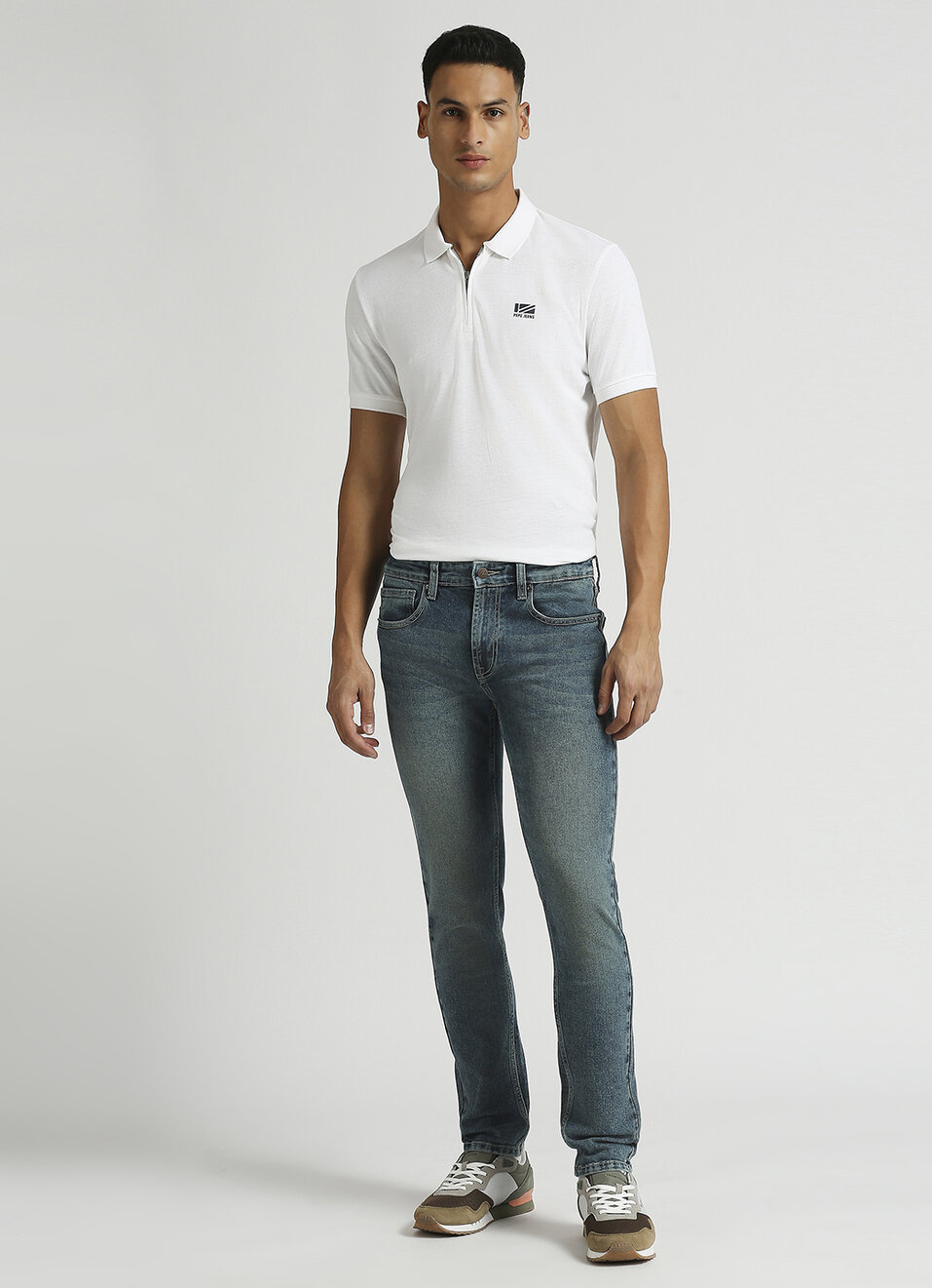 Vapour Dark Blue Low Rise Tapered Jeans, , large image number 1