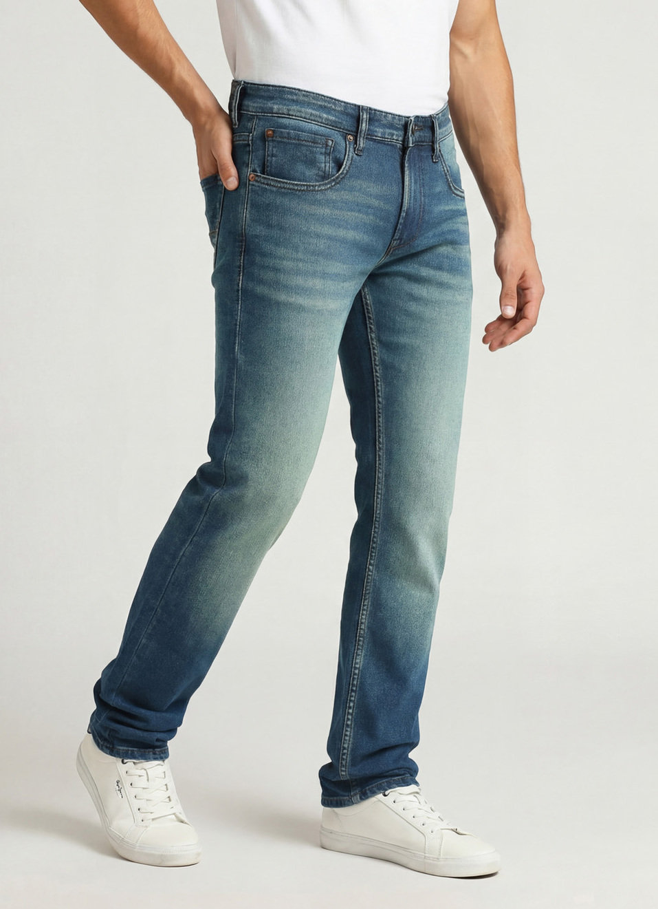 Vapour Blue Mid Rise Slim Fit Jeans, , large image number 0