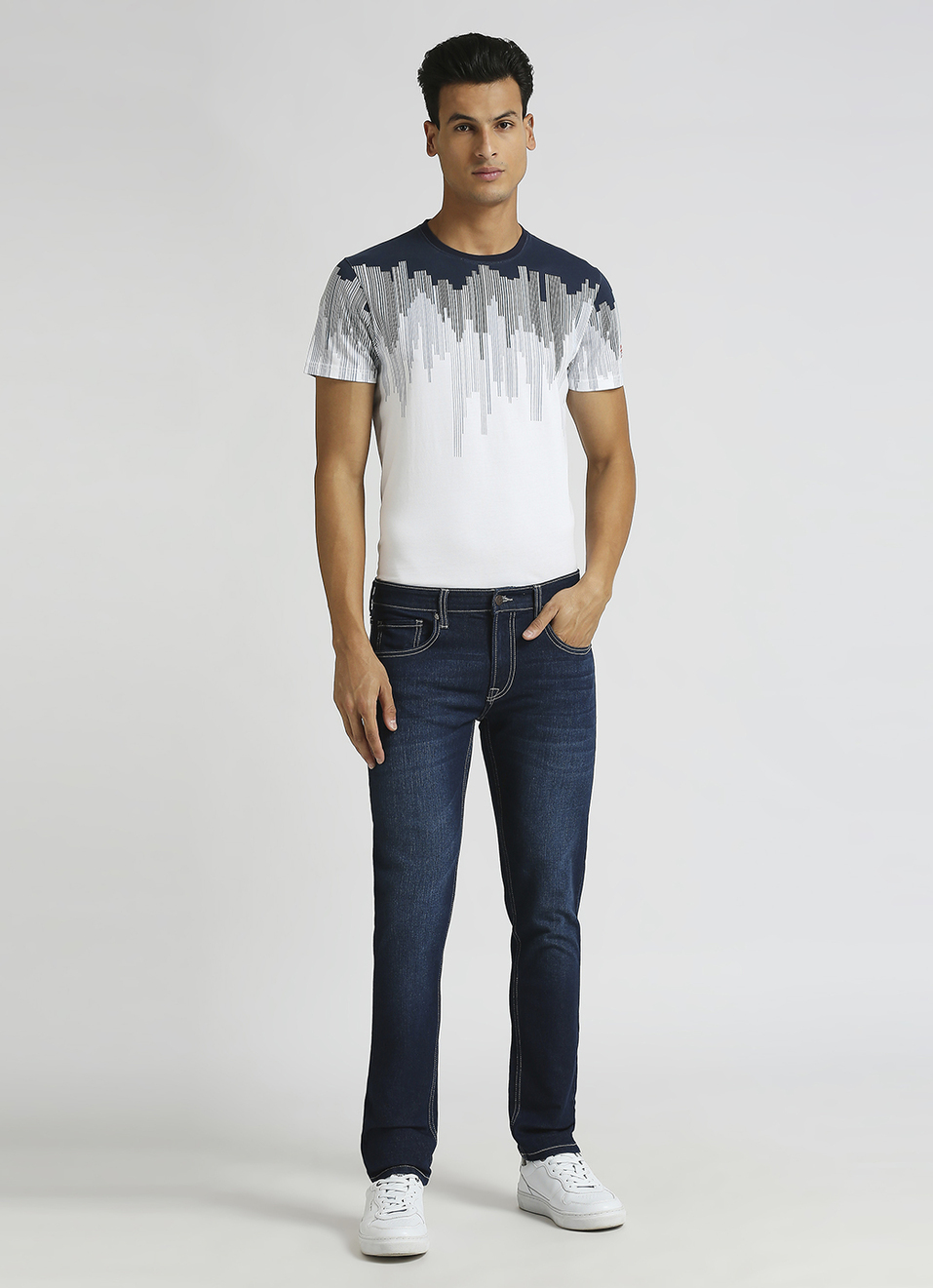 Vapour Dark Blue Low Rise Tapered Jeans, , large image number 1