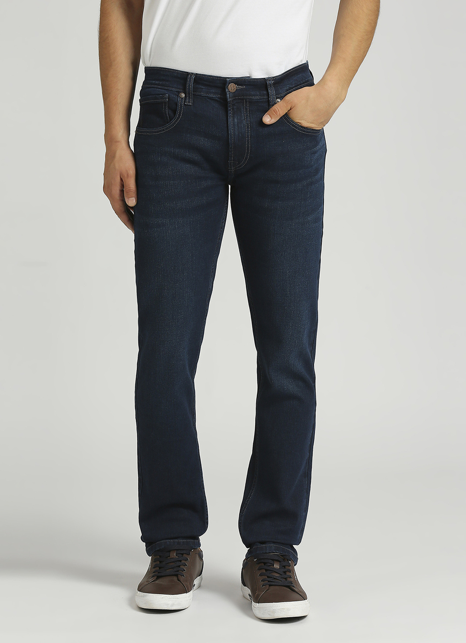 Vapour Dark Blue Mid Rise Slim Fit Jeans, , large image number 2
