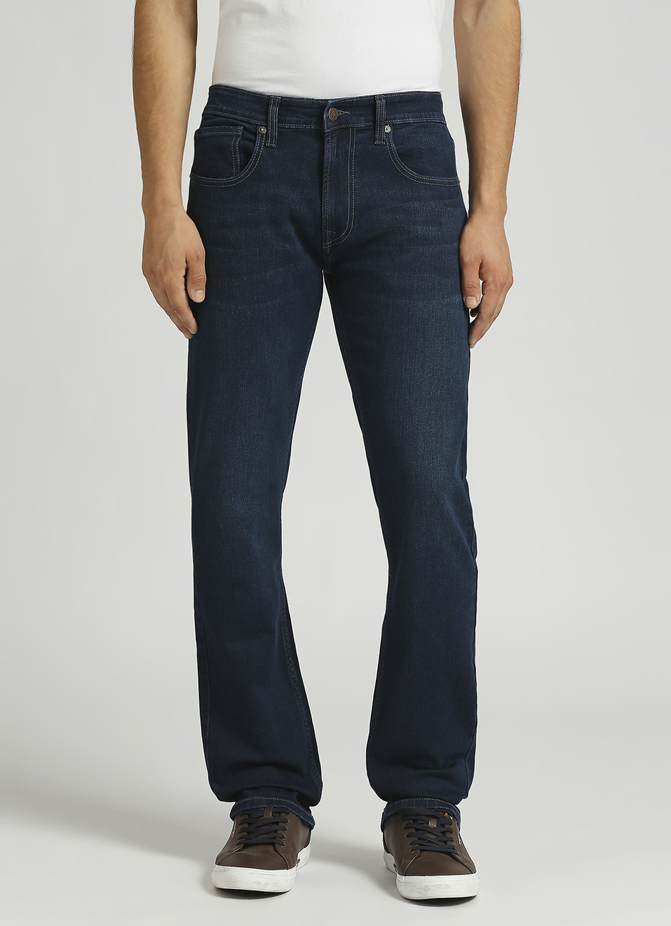 Holborne Dark Blue Mid Rise Straight Fit Jeans, , large image number 5