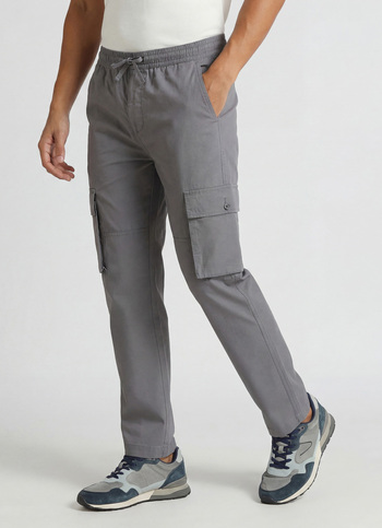 Grey Solid Cargo Pants