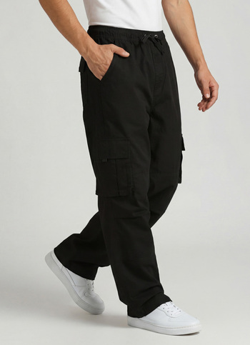 Black Solid Cargo Pants
