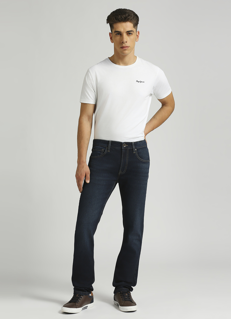 Vapour Dark Blue Mid Rise Slim Fit Jeans, , large image number 1