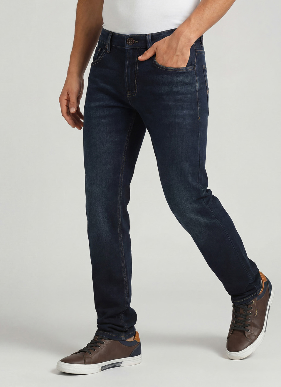 Vapour Dark Blue Mid Rise Slim Fit Jeans, , large image number 0