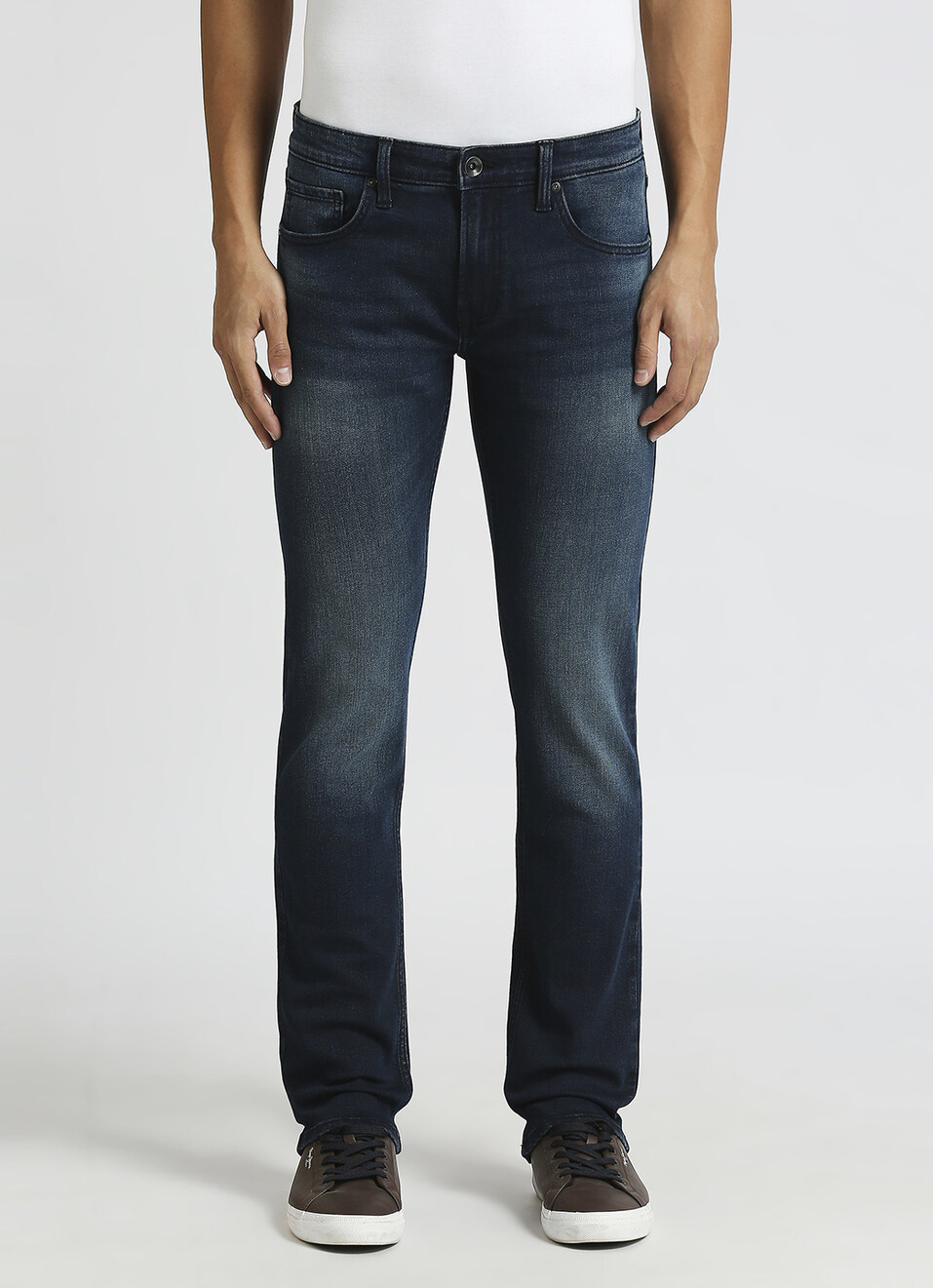 Men Dark Blue Mid Rise Slim Fit Jeans, , large image number 2