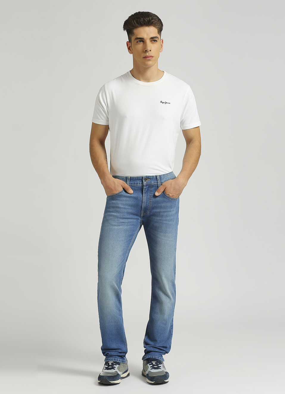 Men Light Blue Mid Rise Slim Fit Jeans, , large image number 1