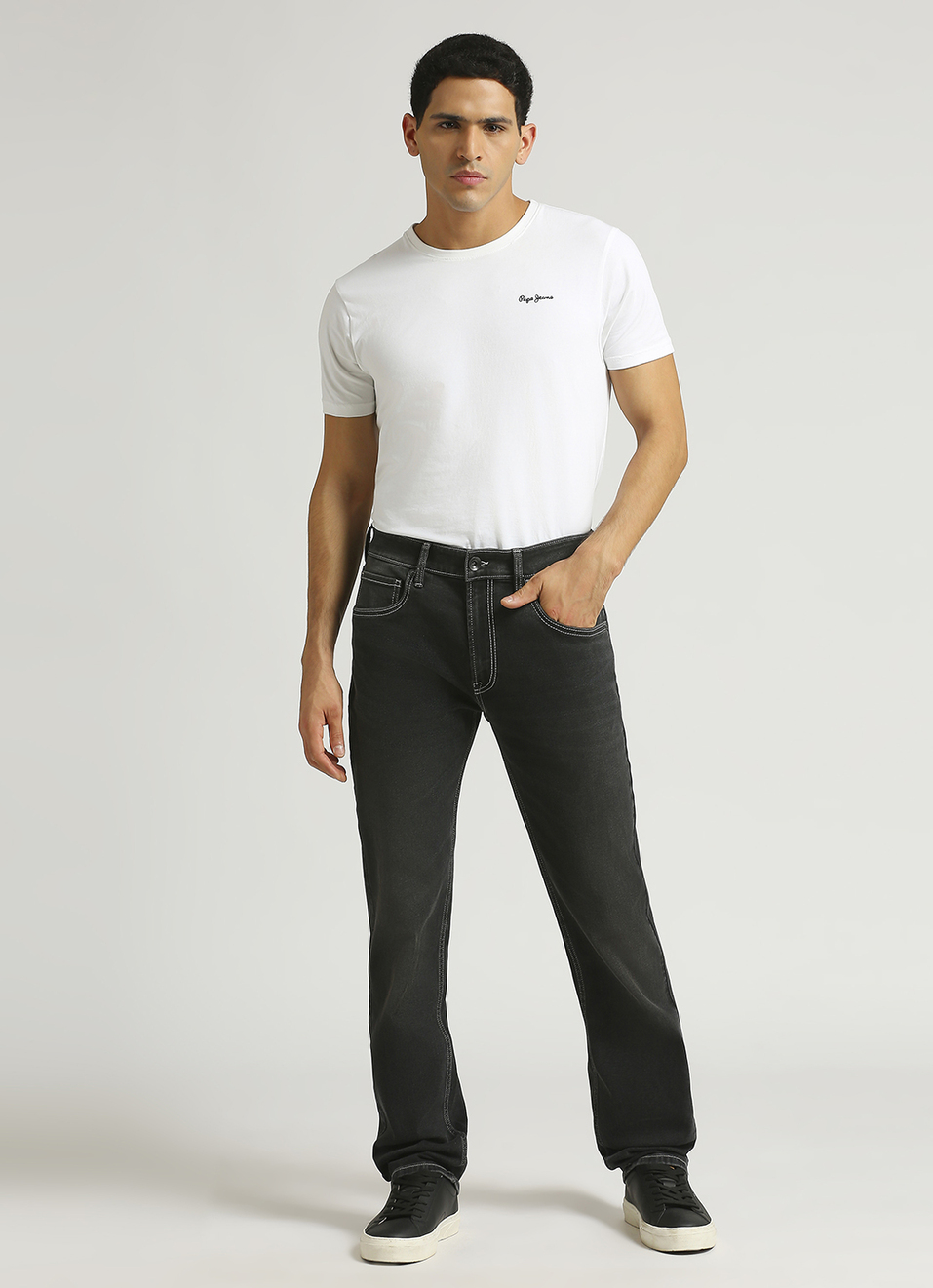 Holborne Black Mid Rise Straight Fit Jeans, , large image number 1