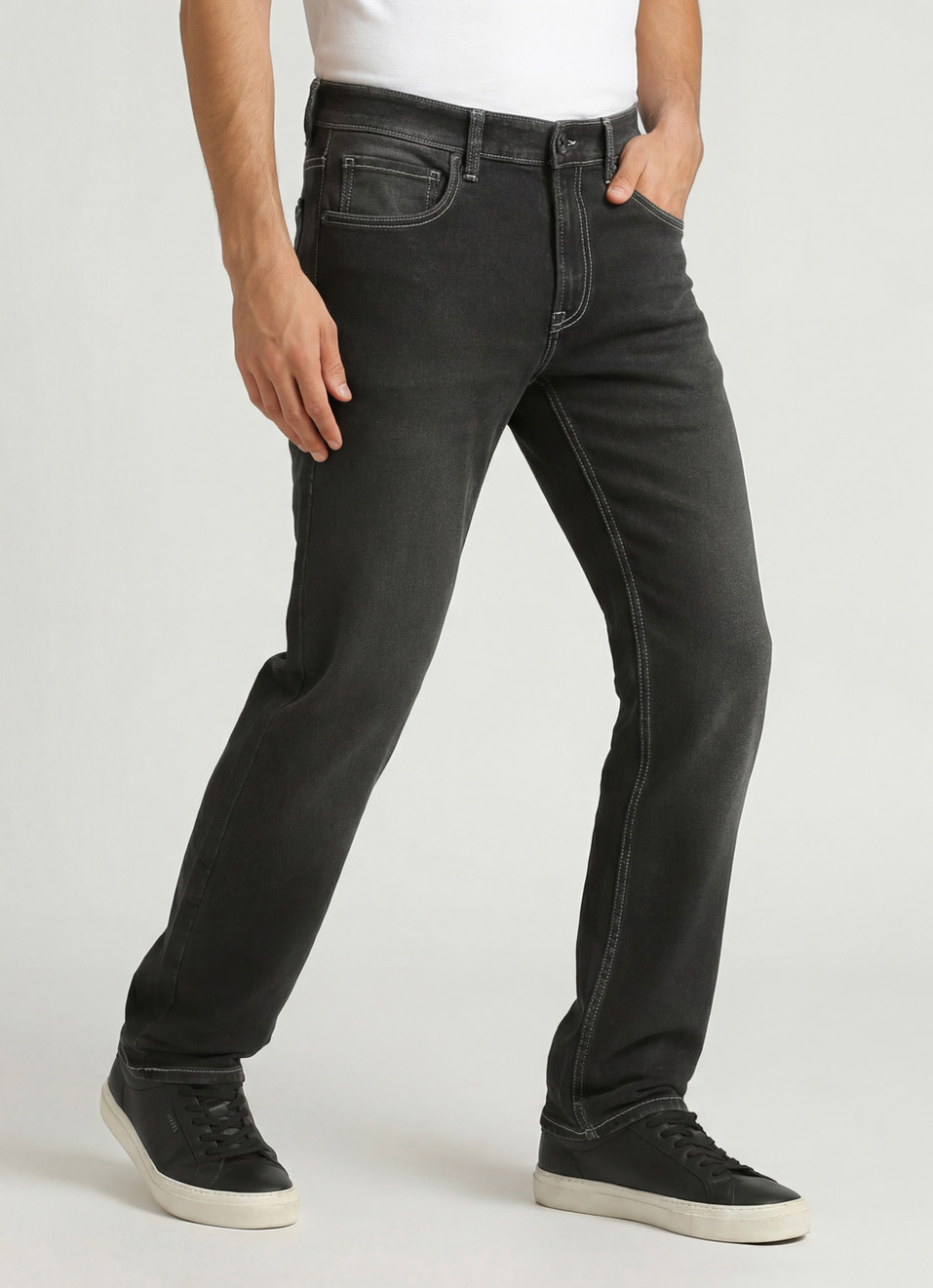 Holborne Black Mid Rise Straight Fit Jeans, , large image number 0