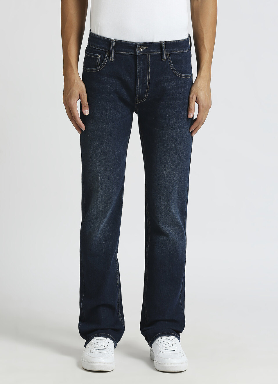 Holborne Dark Blue Mid Rise Straight Fit Jeans, , large image number 2