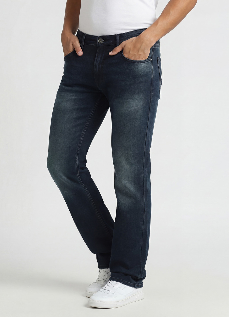 Holborne Dark Blue Mid Rise Straight Fit Jeans, , large image number 0