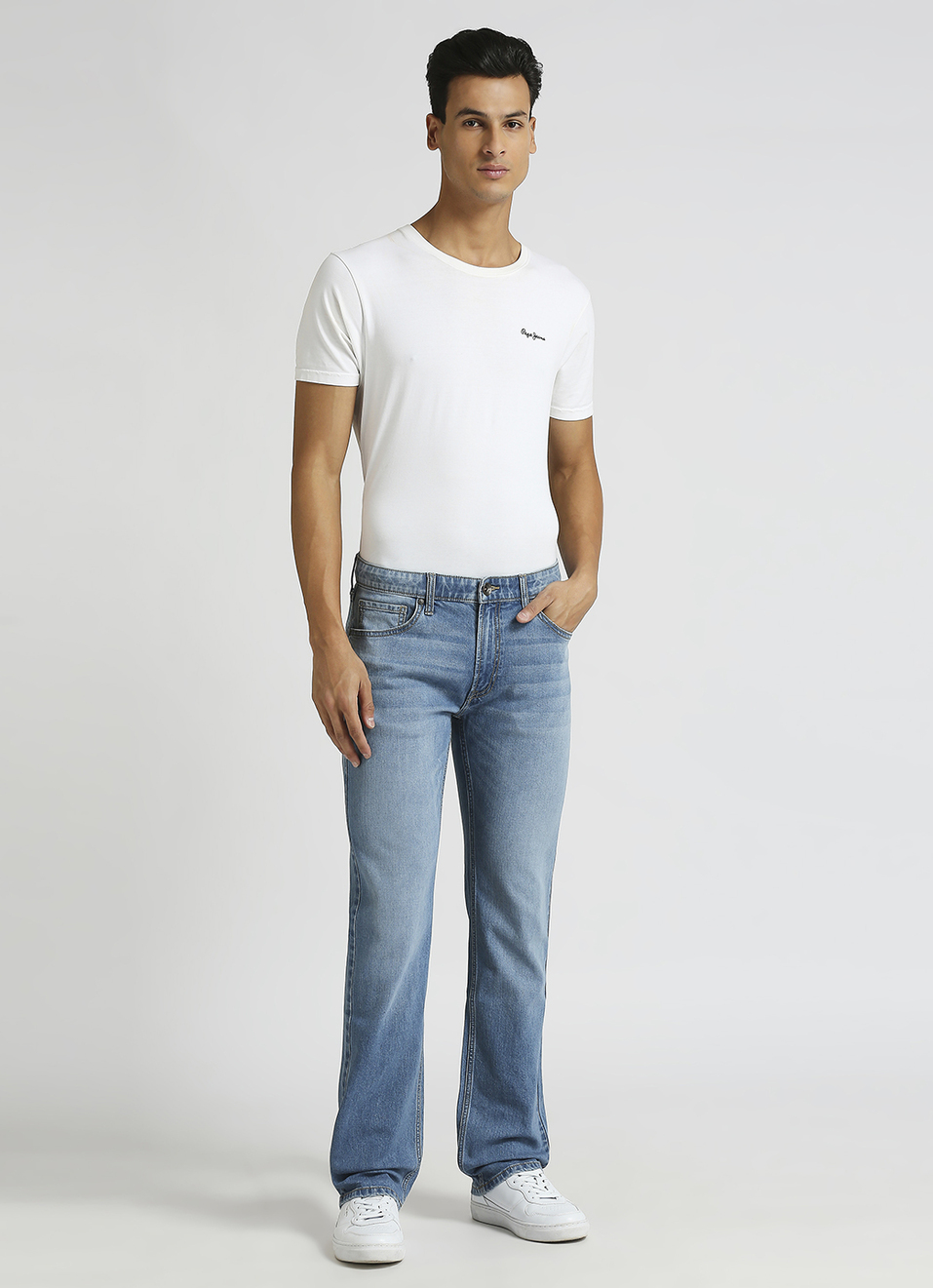 Holborne Ocean Blue Mid Rise Straight Fit Jeans, , large image number 1