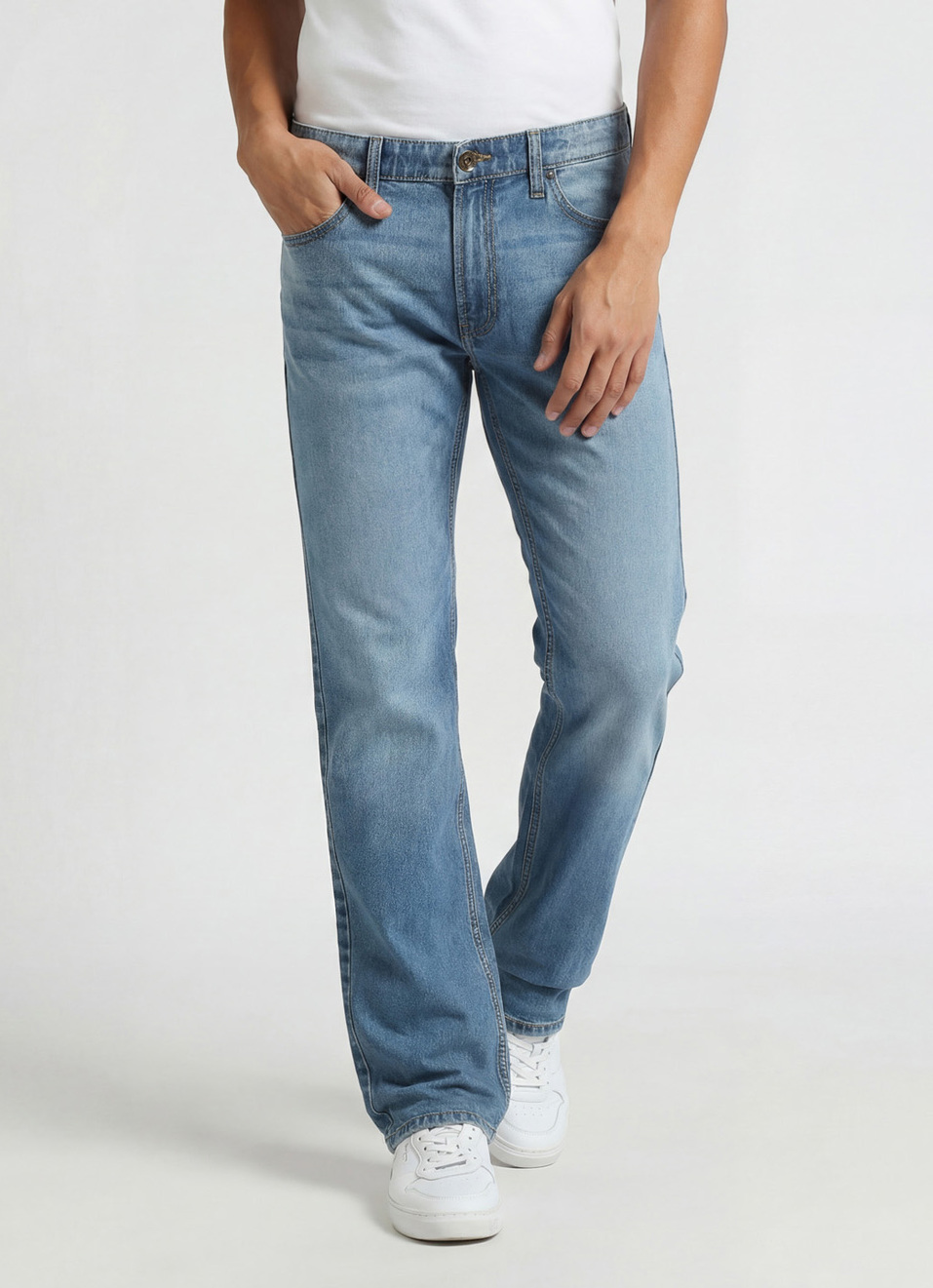 Holborne Ocean Blue Mid Rise Straight Fit Jeans, , large image number 0