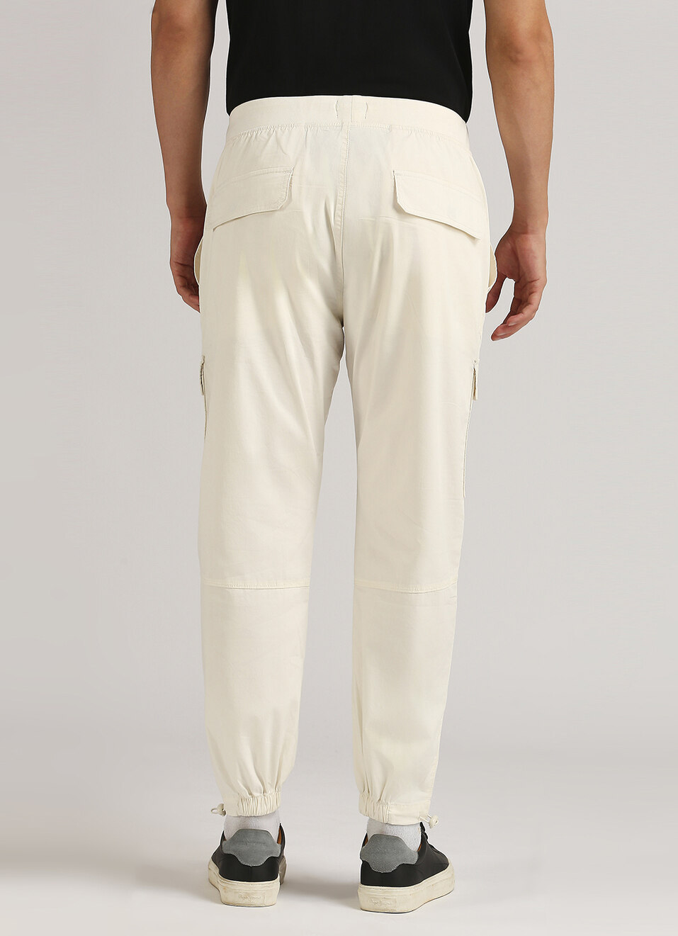 Off White Solid Patch Pockets Joggers, , large image number 4