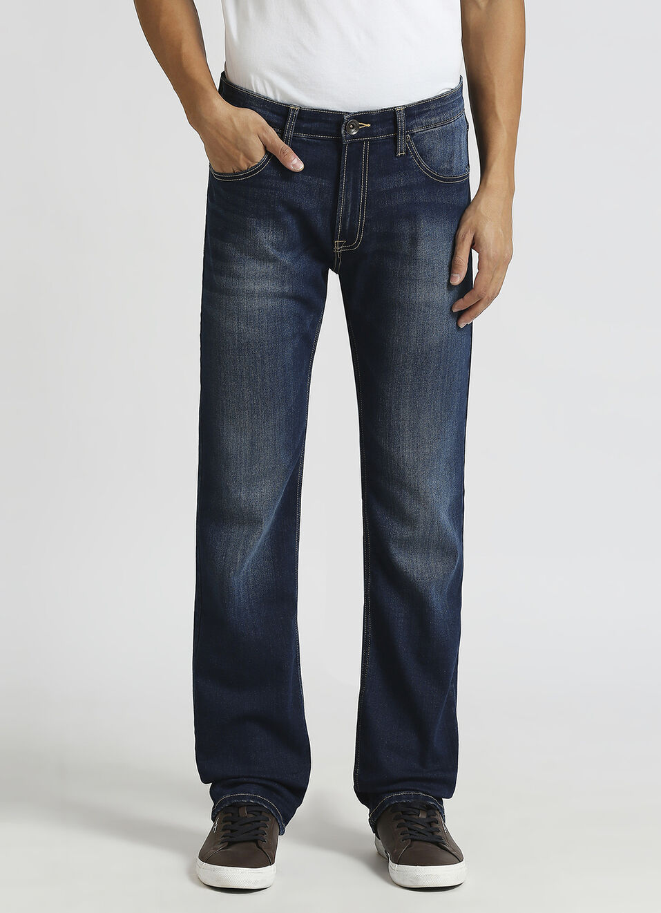 Holborne Dark Blue Mid Rise Straight Fit Jeans, , large image number 2