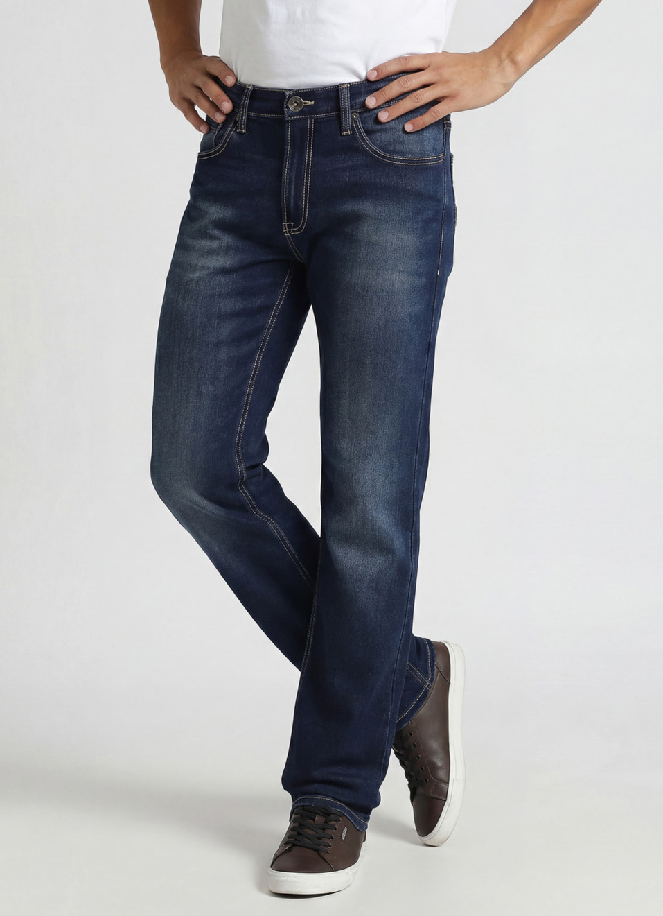 Holborne Dark Blue Mid Rise Straight Fit Jeans, , large image number 0