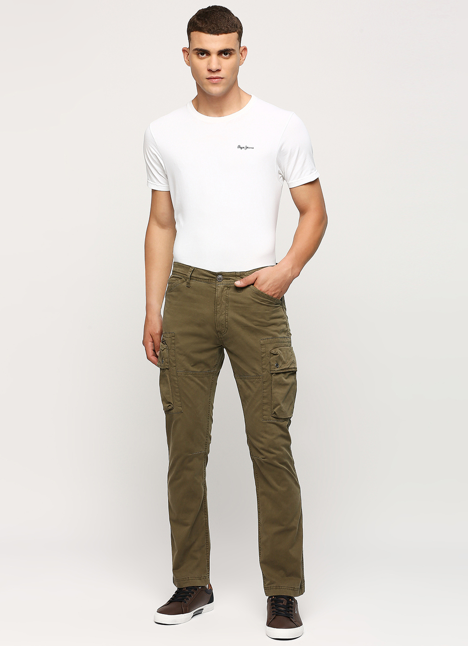 Cash Green Mid Rise Slim Fit Cargo Pants, , large image number 1