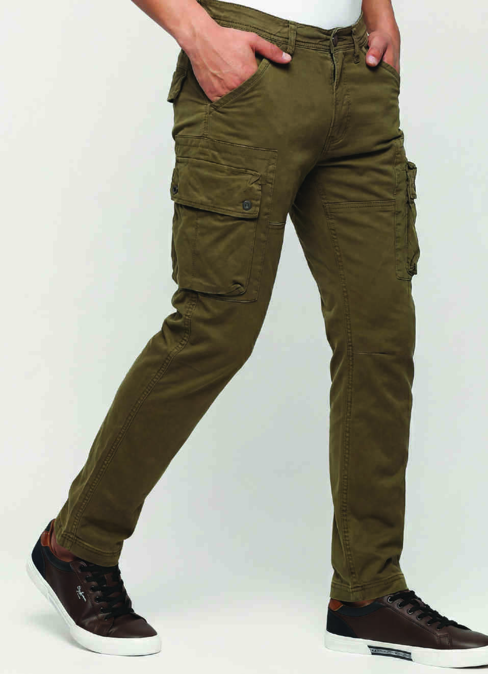 Cash Green Mid Rise Slim Fit Cargo Pants, , large image number 0