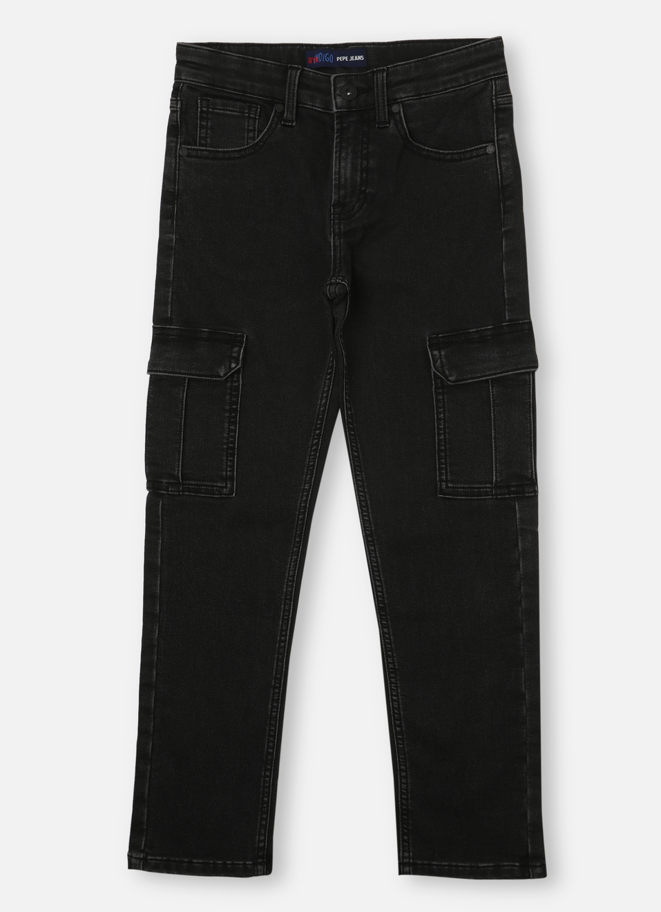 Boys Black Mid Waist Gymindigo Cargo Jeans, , large image number 0