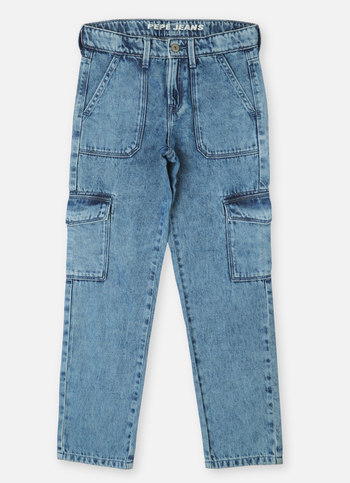 Boys  Blue Mid Waist Wide Leg Jeans