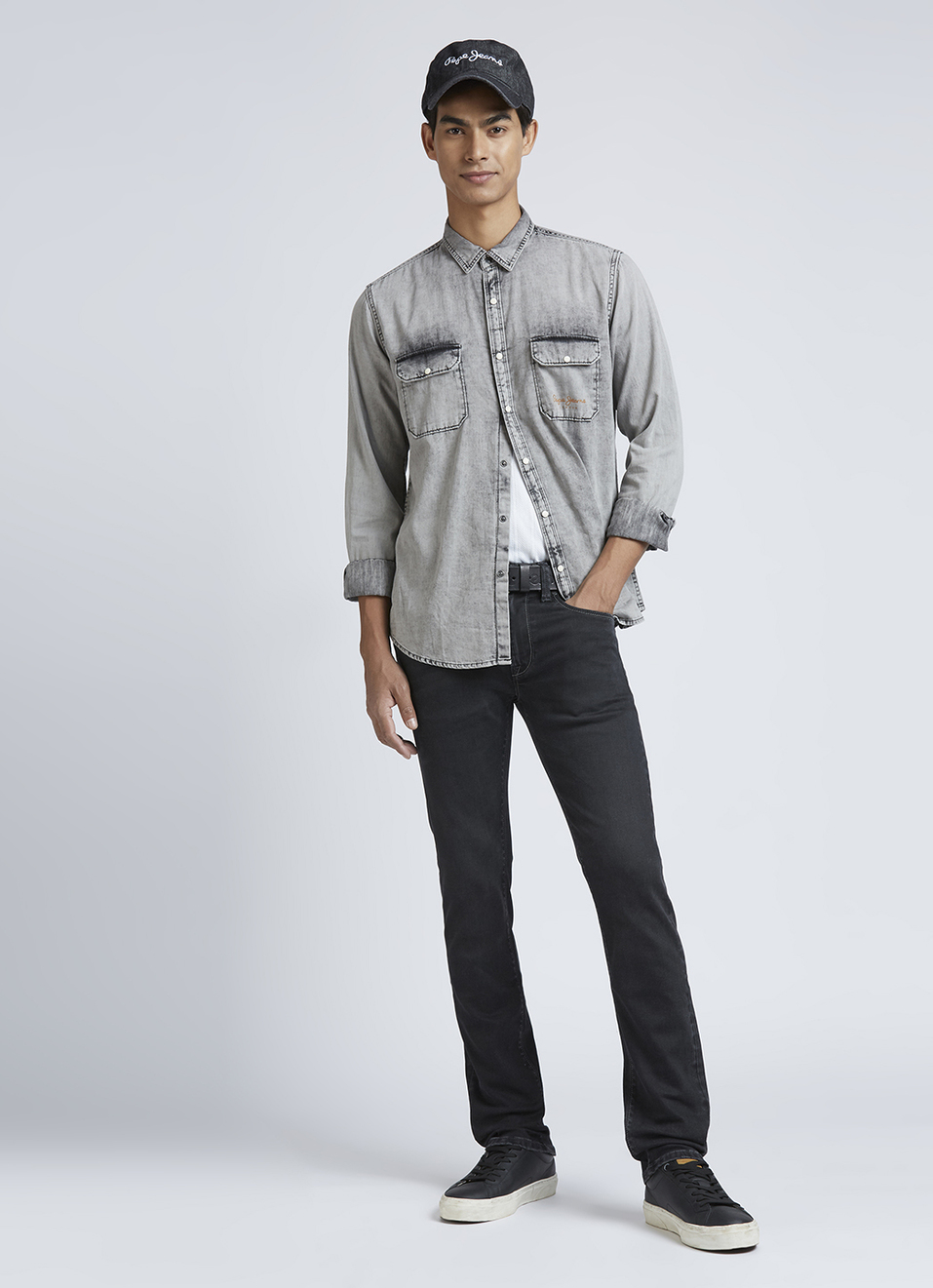 Vapour Black Mid Rise Slim Powerflex Jeans, , large image number 1