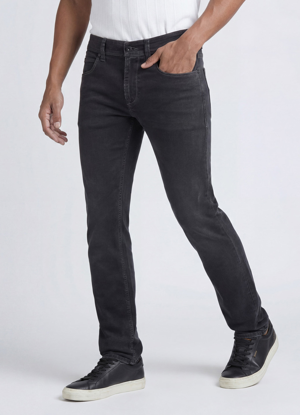 Vapour Black Mid Rise Slim Powerflex Jeans, , large image number 0