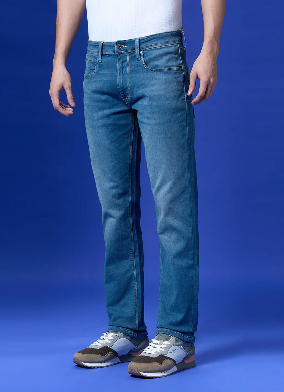Holborne Blue Mid Rise Straight Jeans, , large image number 5