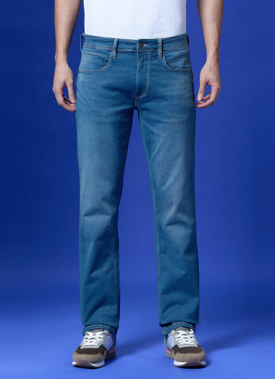 Holborne Blue Mid Rise Straight Jeans, , large image number 6