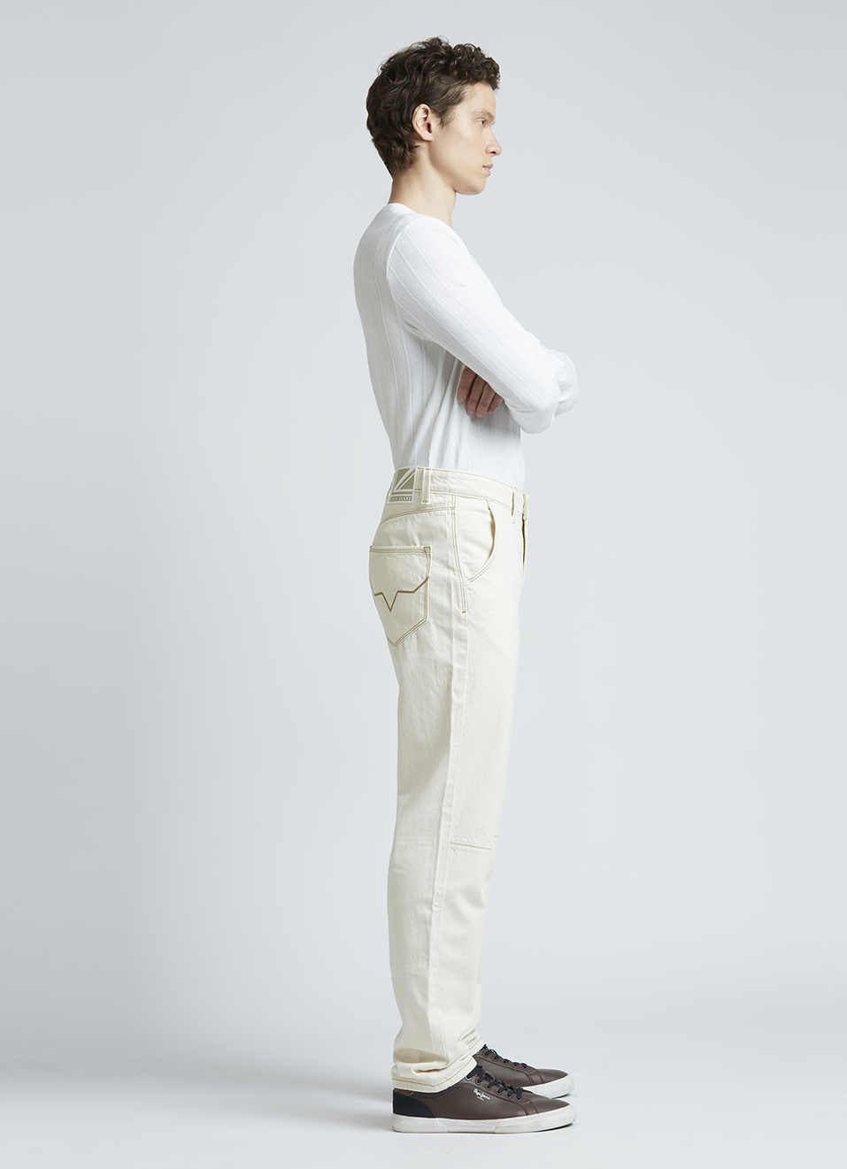 Ecru Mid Rise Straight Cargo Jeans, , large image number 5
