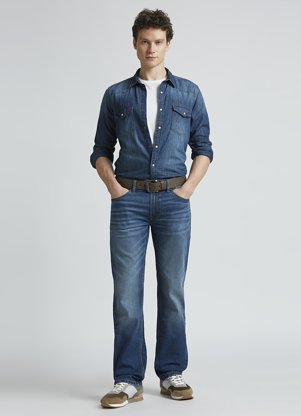 Holborne Blue Mid Rise Straight Jeans, , large image number 6