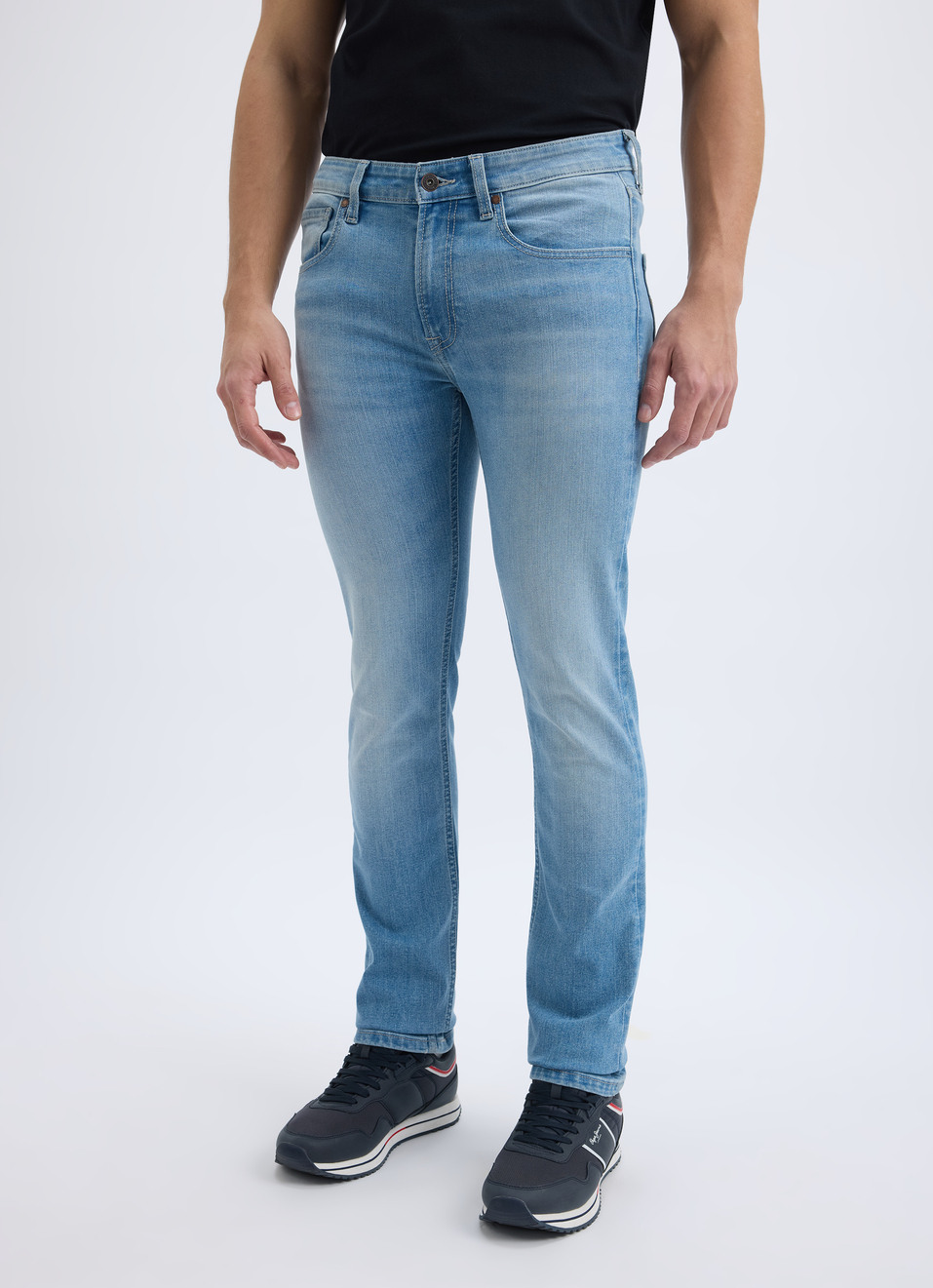 Men Light Blue Mid Rise Slim Jeans, , large image number 3