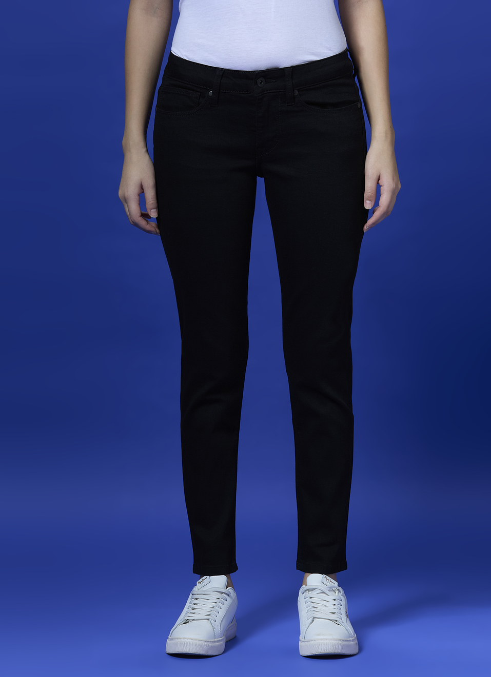 Women Black Mid Waist Skinny Jeans, , large image number 1