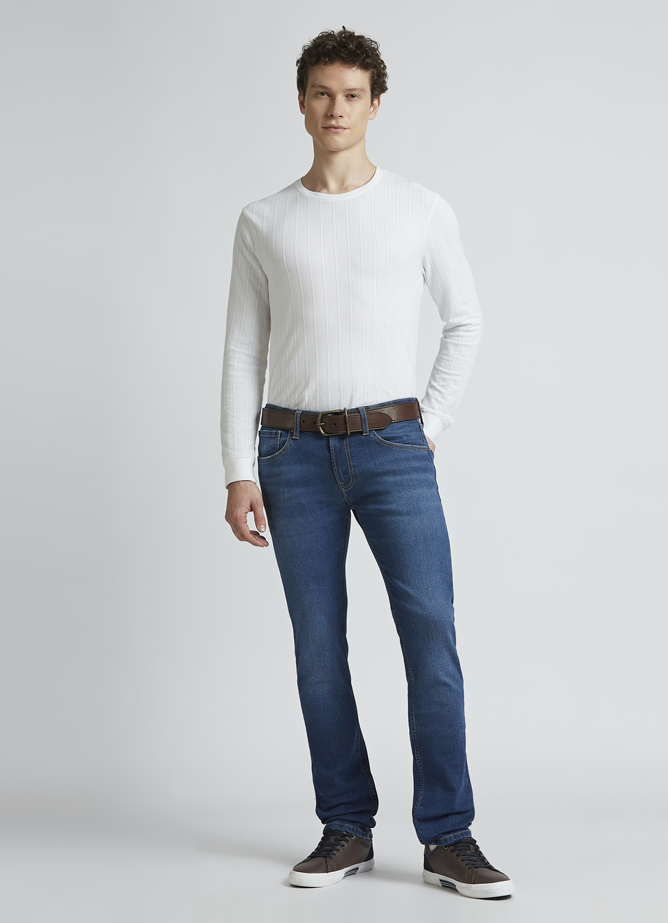 Vapour Blue Mid Rise Slim Jeans, , large image number 0