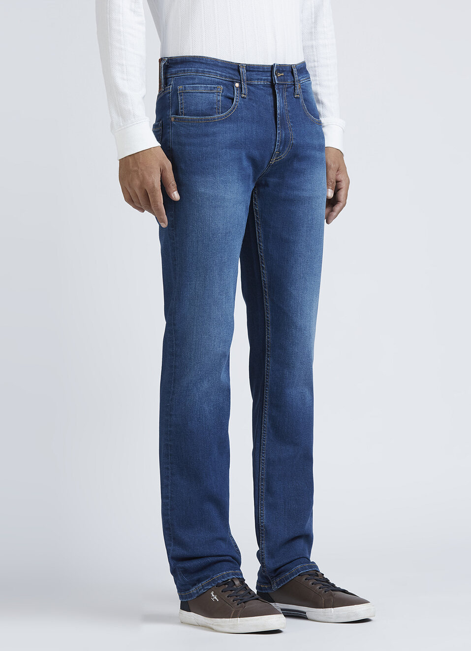 Holborne Blue Mid Rise Straight Jeans, , large image number 5