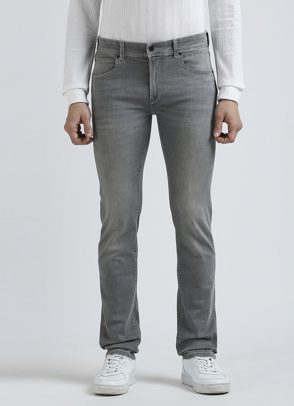 Vapour Grey Mid Rise Slim Powerflex Jeans, , large image number 4