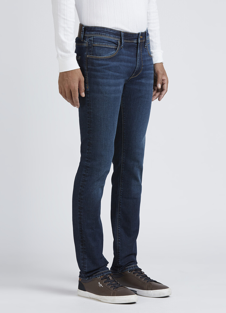 Vapour Blue Mid Rise Slim Powerflex Jeans, , large image number 6