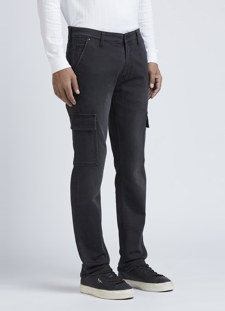 Black Mid Rise Straight Gymindigo Cargos, , large image number 6