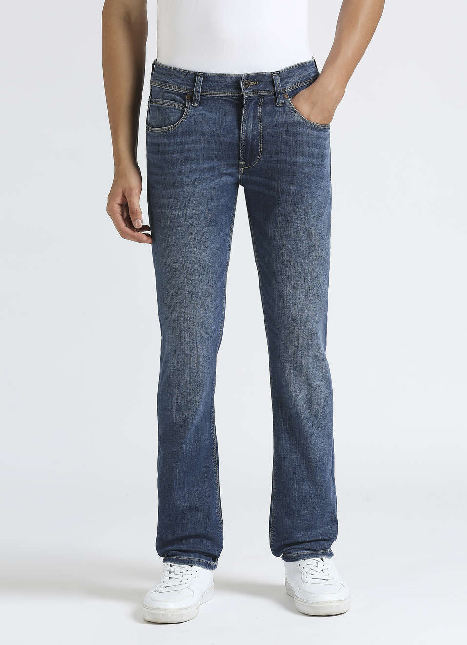 Vapour Blue Mid Waist Powerflex Jeans, , large image number 1