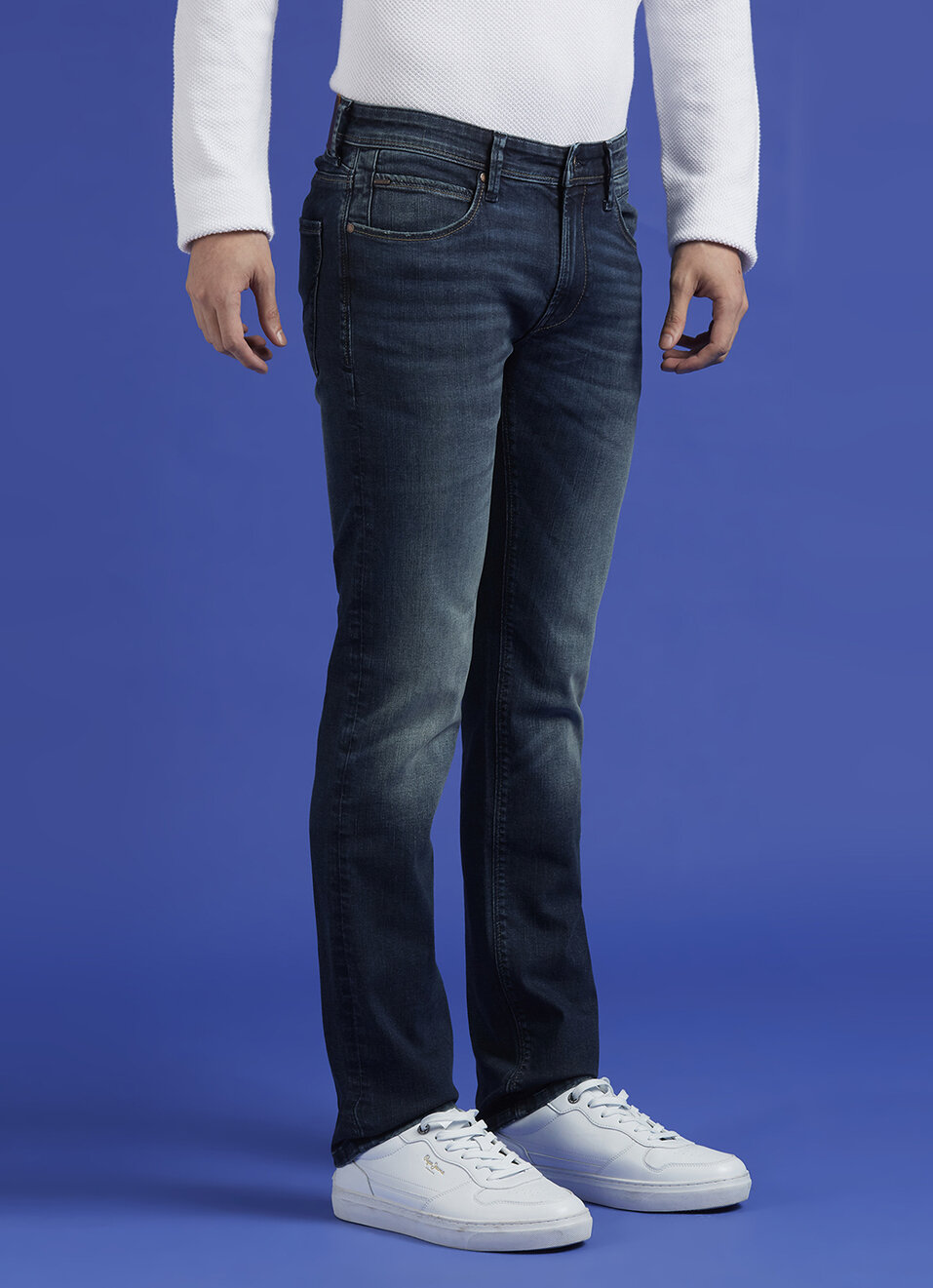 Vapour Blue Mid Rise Slim Powerflex Jeans, , large image number 5