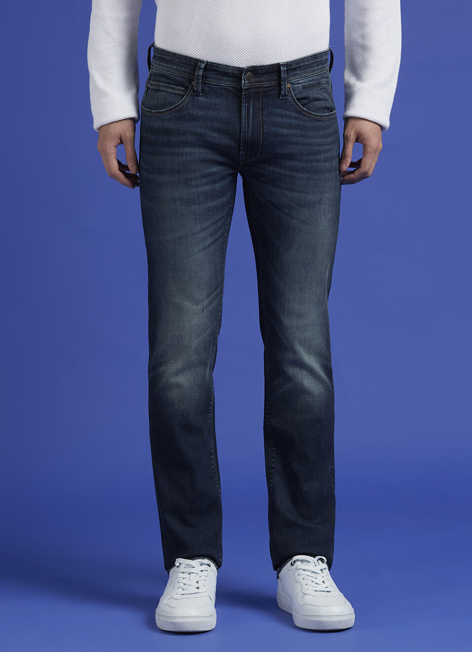 Vapour Blue Mid Rise Slim Powerflex Jeans, , large image number 6