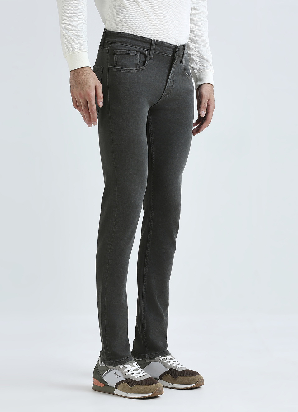 Vapour Green Mid Waist Jeans, , large image number 4