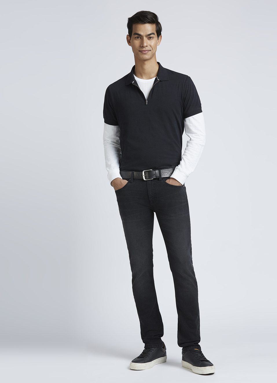 Vapour Black Mid Rise Slim Jeans, , large image number 1