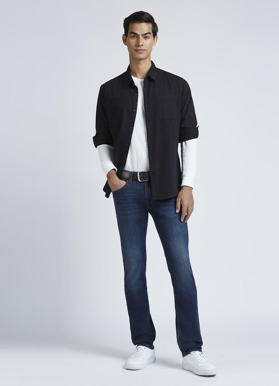 Vapour Blue Mid Rise Slim Jeans, , large image number 1
