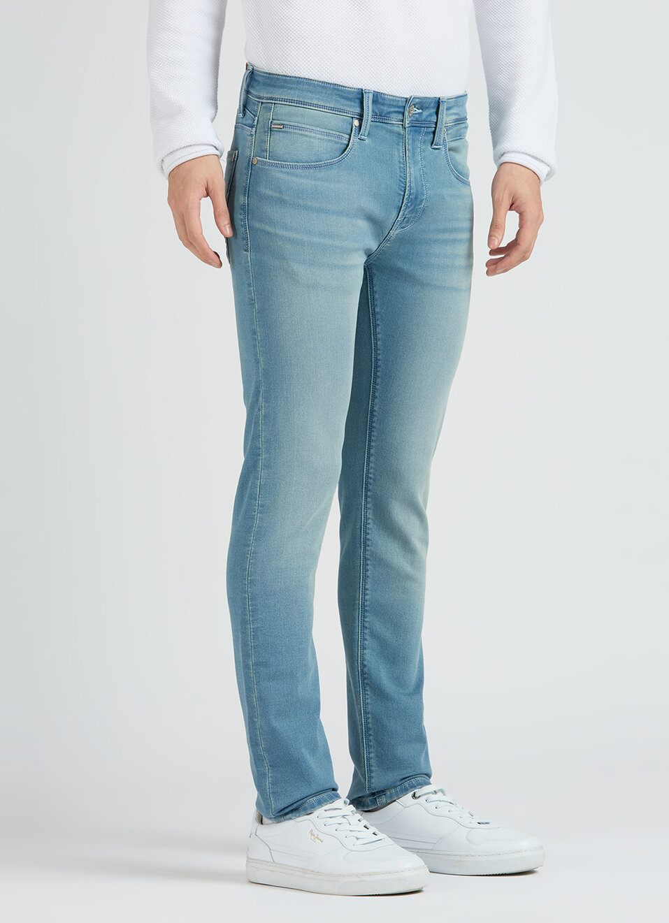 Vapour Blue Mid Rise Slim Powerflex Jeans, , large image number 5