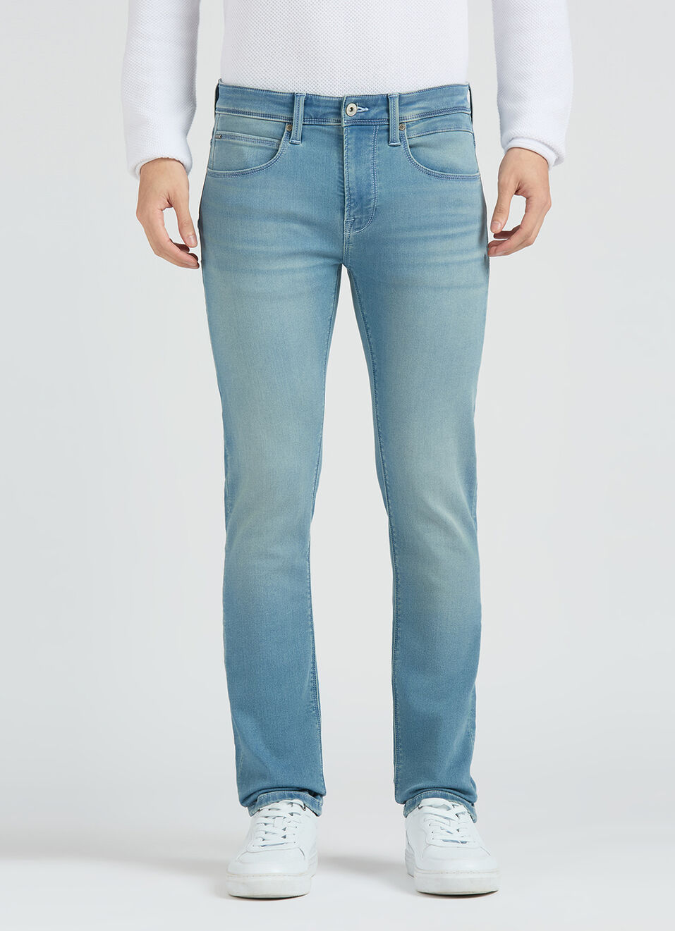 Vapour Blue Mid Rise Slim Powerflex Jeans, , large image number 6