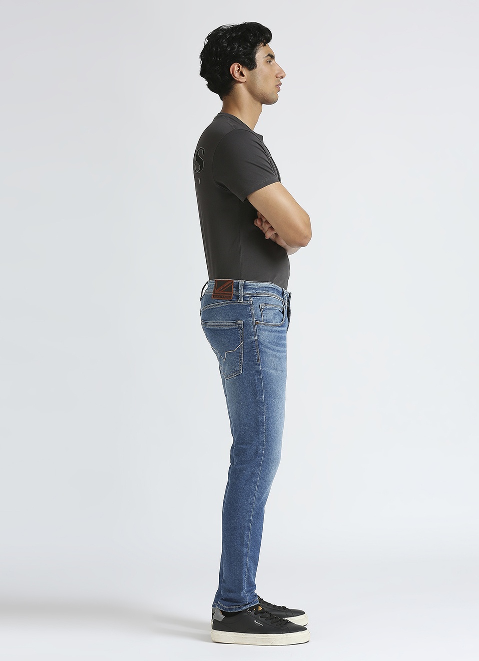 Danial Blue Low Waist Tapered Jeans, , large image number 6
